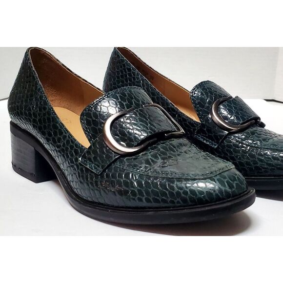 Naturalizer Pascal Shoes 8M Green Snakeskin Embossed Round Toe Buckle Bit Heels - Picture 9 of 16